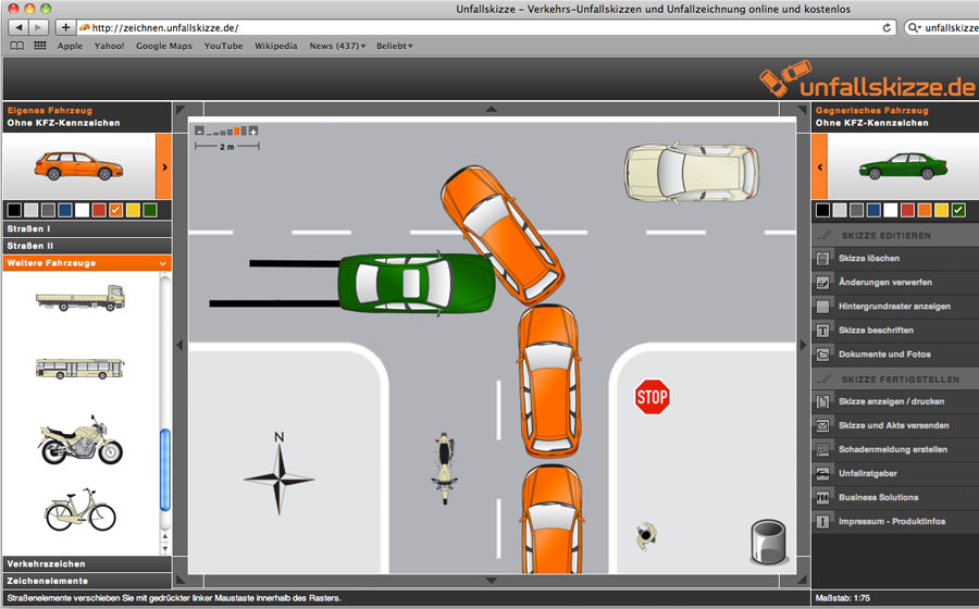 Unfallskizze - Verkehrs-Unfallskizzen und Unfallzeichnung online und